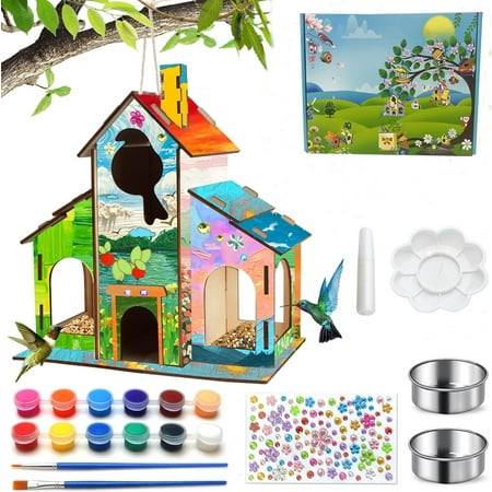 Bird Feeders, DIY Bird House Art Crafts Kit for Kids Ages 4-6 8-12,Build & Paint Your Own Wooden hummingbird Feeder, Outdoor Wild humming Bird Feeders Art Activities for Children's Day Christmas Gift