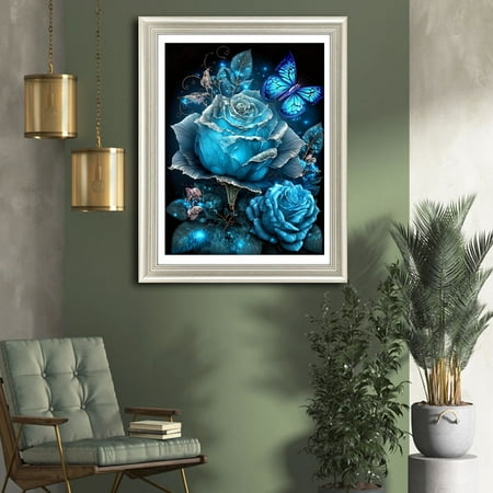 Diamond Art Kits for Adults, Blue Flower Diamond Art Kits, DIY Full Drill Crystal Gem Arts and Crafts, Suitable for Home Leisure and Wall Decoration (11.8x15.7 inch), Blue