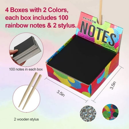 Mocoosy 4 Pack Mini Rainbow Scratch Off Art Notes, Holographic Glitter Scratch Paper Arts and Crafts for Kids Magic Scratch Notes Paper Card Christmas Birthday Gift Box