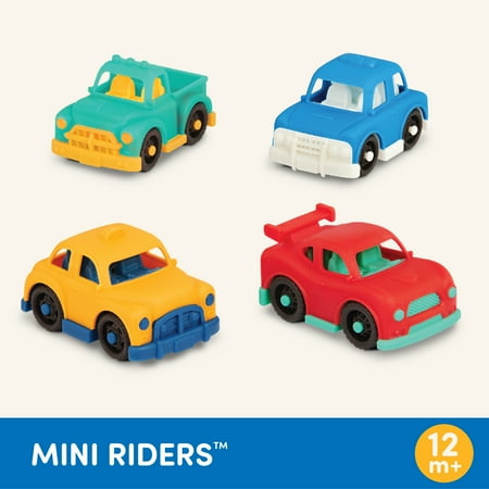 Battat Mini Riders 4-Pack Pick-Up Truck Sports Car Taxi Police Car, Baby and Toddler Toys