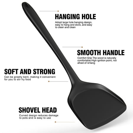 Black Silicone Cooking Utensils Set - 446?F Heat Resistant Kitchen Utensils,Turner Tongs,Spatula,Spoon,Brush,Whisk,Kitchen Utensil Gadgets Tools Set for Nonstick Cookware,Dishwasher Safe (BPA Free)