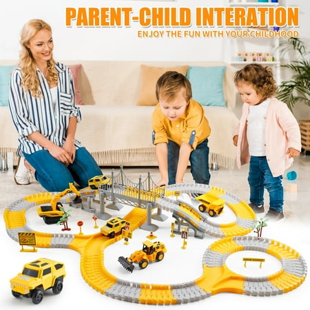 276pcs Construction Toys Race Tracks Toys for Boys 3-6 Years Kids Toys 5 PCS Construction Car and Flexible Track Playset