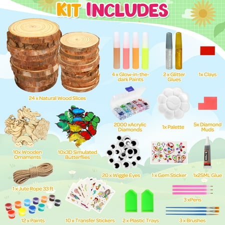 UQN Painting Kit for Kids - Glow In The Dark Wooden Slice Painting Kits - Arts & Crafts Kits Birthday Christmas Gifts for Kids Boys and Girls Ages 6-12