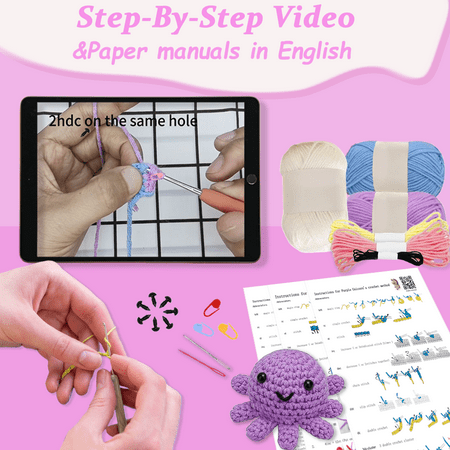 Yarniss Beginner Crochet Kit, Crochet Animal Kit for Unicorn,Octopuses, Elephant