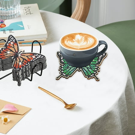 TSV 10pcs Butterflies Diamond Painting Coasters Kit with Holder, DIY Diamond Art Craft for Adults