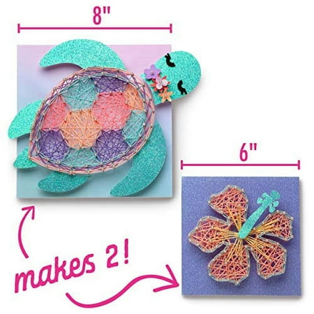 Craft-tastic DIY String Art - Craft Kit for Kids - Everything Included for 2 Fun Arts & Crafts Projects - Features a Sparkly Sea Turtle & Hibiscus Flower Patterns