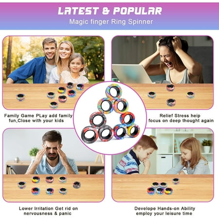 9Pcs Magnet Rings Fidget Toy Set, Idea ADHD Fidget Toys for Adult, Fidget Magnets Spinner Rings for Anxiety Relief, Great Easter Gift for Adults Teens Kids