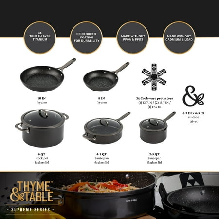 Thyme & Table Supreme 12-Piece Cookware Set Non-Stick - Black, Black