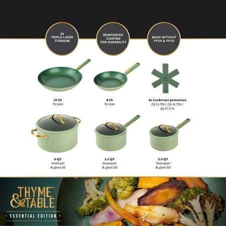 Thyme & Table Granite 12-Piece Cookware Set Non-Stick - Green