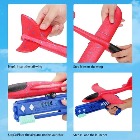 3 Pack Airplane Toys with Launcher, Kids Foam Glider Planes, Outdoor Flying Toys Xmas Gifts for 4 5 6 7 8 9 10 Year Old Boys Girls