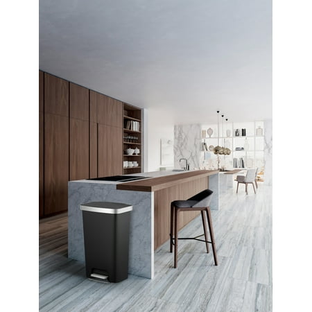 Better Homes & Gardens 11.9 Gallon Kitchen Trash Can, Plastic Step-On Kitchen Trash Can, Black, Black