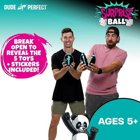 Dude Perfect Surprise Ball for Kids with 5 Toys + Sticker Pack, Unwrap Hidden Prizes and a Mystery Character, Collect All 7 Characters, Game for All Ages