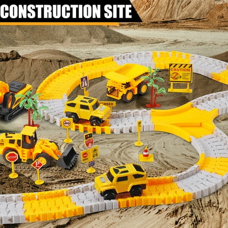276pcs Construction Toys Race Tracks Toys for Boys 3-6 Years Kids Toys 5 PCS Construction Car and Flexible Track Playset