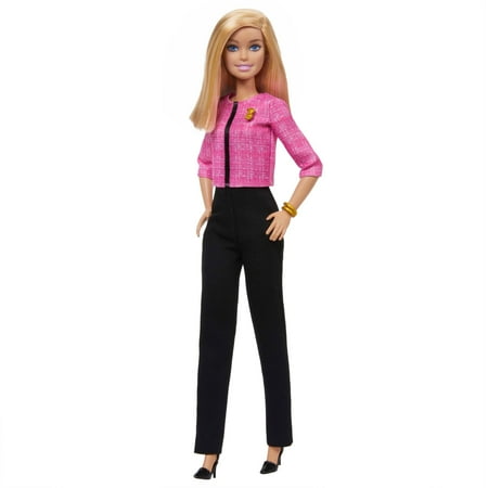 Barbie Future Leader Doll, Blonde, Wearing Outfit with 2 Golden Bracelets & Pin, Includes Sticker