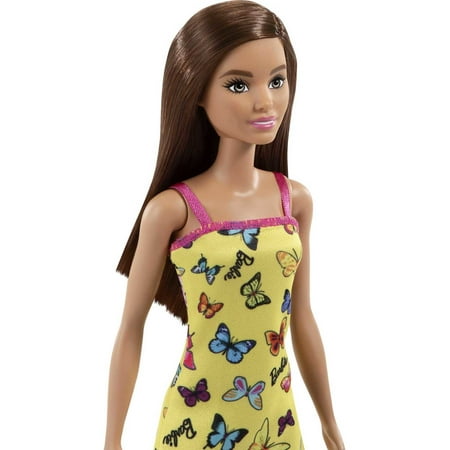 Barbie Doll (11.5 inches) with Colorful Butterfly and Barbie Logo Print Dress & Strappy Heels, Ages 3 & Up