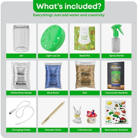 Dan&Darci Light-up Terrarium Kit for Kids - Science Kits, Gardening Gifts, Children Toys