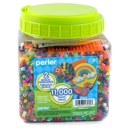 Perler 11000 Bead Jar with 3 Pegboards, Ages 6 to Adult, 11003 Pieces. Fused Bead Craft Kit