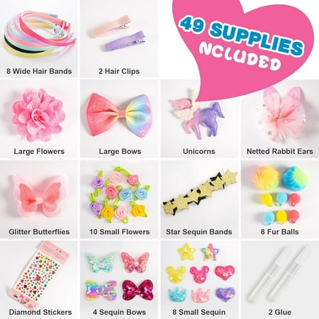 Girls Hair Accessories, Headband Making Kit,Toys Gifts for 3-12 Years Old Girls,Girls Toys Age 3-12, Arts and Craft Kits, Birthday Presents DIY Toys Christmas Gifts Easter Basket Stuffers - 49 Pc