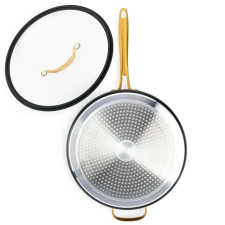 Thyme & Table Non-Stick 5 QT Signature Saute Pan with Glass Lid, Black & Gold