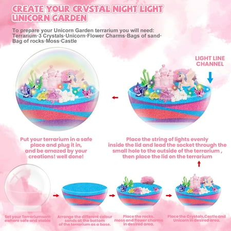 Flooyes Unicorn Gift for Girls 6 7 8 9 10 12+, DIY Unicorn Terrarium Kit for Kids with Growing Crystals, Art& Crafts Kit Night Light,STEM Educational Toy, Birthday Christmas Gift for Kids Ages 6-12
