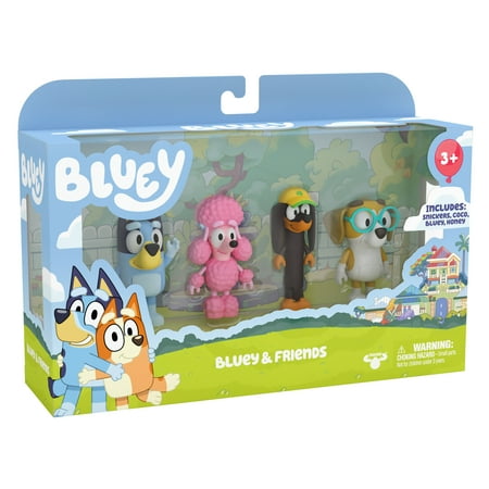 Bluey Friends Figure 4-Pack, with Bluey, Coco, Honey, Snickers, Ages 3+, Toddler Toys