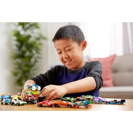 Hot Wheels Set of 8 Basic Toy Cars & Trucks in 1:64 Scale Including 1 Exclusive Car, Styles May Vary