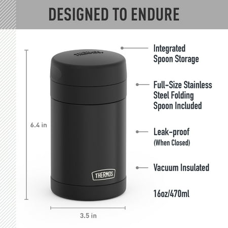 Thermos 16oz Insulated Food Jar with Folding Spoon, Matte Black