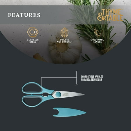 Thyme & Table Stainless Steel Kitchen Shears with Sheath, Blue