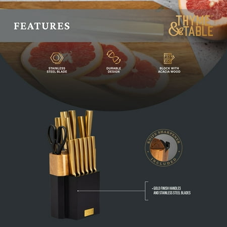 Thyme & Table 15-Piece Knife Block Set with Knife Sharpener