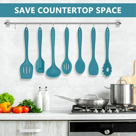 Walchoice 7-Piece Silicone Cooking Utensils Set, Blue Kitchen Utensils, Non-stick Gadgets Tools Include Slotted Turner, Soup Ladle, Pasta Server, Blue