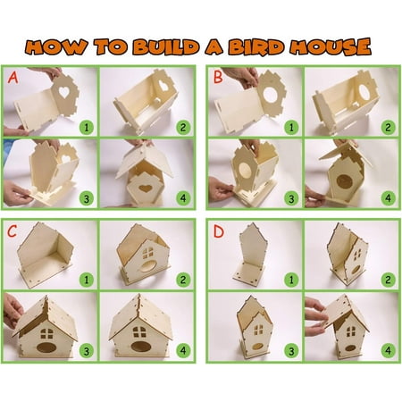 4 Pcs Bird House Kits, Arts and Crafts for Kids Ages 4-8, DIY Birdhouse Crafts for Kids to Build and Paint, Painting for Kids Ages 4-12, Wooden Birdhouse Art, Birthday, Children's Day ,Christmas Gift