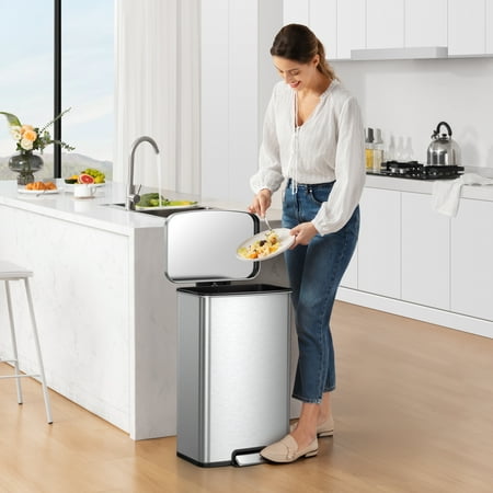 Better Homes & Gardens 13.2 Gallon Rectangular Stainless Steel Trash Can, Kitchen Step Trash Can