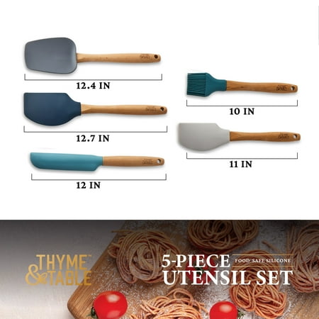 Thyme & Table 5-Piece Silicone Kitchen Utensil Set with Beechwood Handles