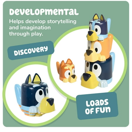 Toomies Bluey's Family Pourers - Including Chilli, Bandit, Bingo, and Bluey - Nesting and Stacking Cups for Bath Time - 4 Count - Ages 18 Months and up