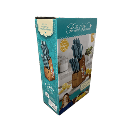 The Pioneer Woman Breezy Blossoms 11-Piece Stainless Steel Knife Block Set, Teal