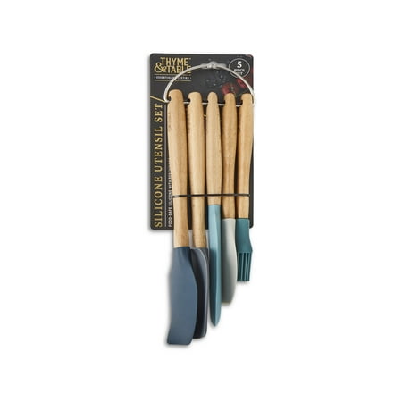 Thyme & Table 5-Piece Silicone Kitchen Utensil Set with Beechwood Handles