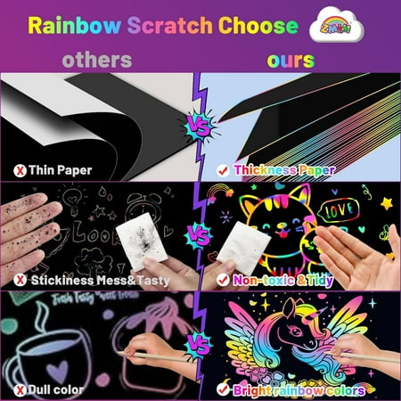 ZMLM Arts Crafts Gifts for Kids - 60PCS Rainbow Scratch Paper Art Boys Gifts for Girls Boys Ages 4-8 8-12, Easter Basket Stuffers for Kids Birthday Toys and Games Activities Gift (Blue)