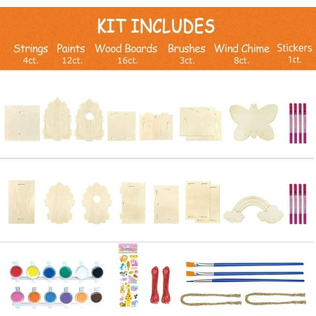 2 Set DIY Bird House Wind Chime Kits, Birdhouse Kit Crafts for Kids Ages 4-12, Build and Paint Birdhouses Wooden Arts Kits, Outdoor toys, Ideal Birthday, Children's Day ,Christmas Gifts for Kids