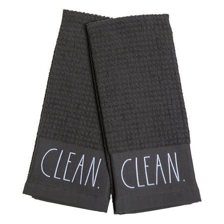 Rae Dunn Clean Kitchen Towel Set, 2 Pack, Gray & White
