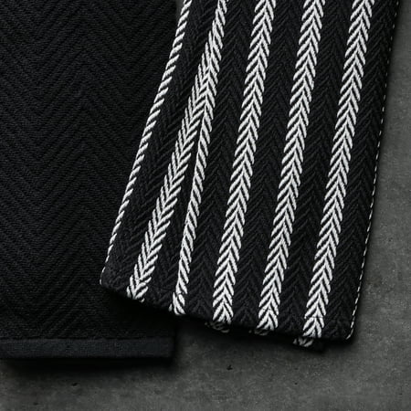 Thyme & Table Kitchen Towels, Black and Gold Crosshatch, 4 Pack Set