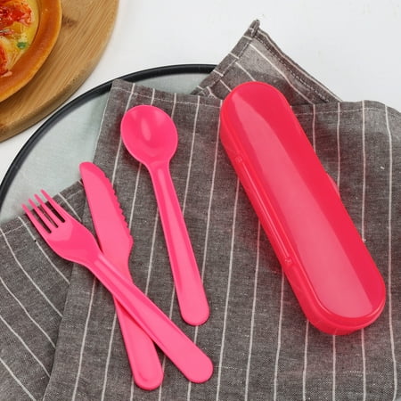 Your Zone Plastic Utensil Set, Pink, 4 Count Pack, Fork, Spoon, Knife, Container
