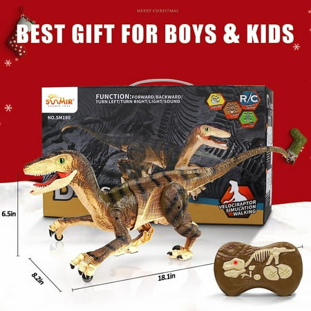 JBee Ctrl Remote Control Dinosaur Toys for Kids Boys Girls Walking Robot RC T-Rex with Lights and Sounds Dinosaur Toy Gifts for Boys Age 3-5, 5-7, 8-12 Years Old - Brown
