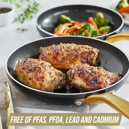 Blue Diamond Gold Edition Ceramic Nonstick 12 Piece Cookware Set, PFAS-Free, Gold