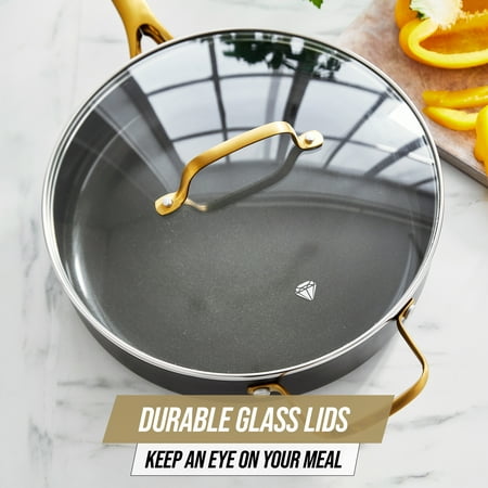 Blue Diamond Gold Edition Ceramic Nonstick 12 Piece Cookware Set, PFAS-Free, Gold