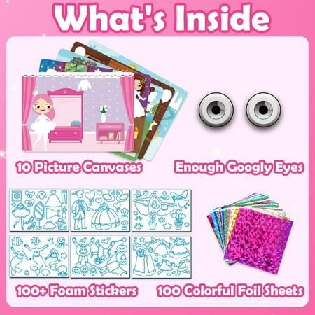 ZMLM Arts & Crafts Kit for Kids: Foil Art Crafts Dresss Up Christmas Gifts for 4 5 6 7 8 9 Year Old Girls - Mess Free Art and Craft Supplies for Kids Stocking Stuffers Christmas Crafts Toys Gifts