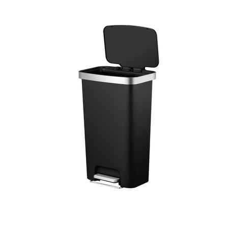 Better Homes & Gardens 11.9 Gallon Kitchen Trash Can, Plastic Step-On Kitchen Trash Can, Black, Black