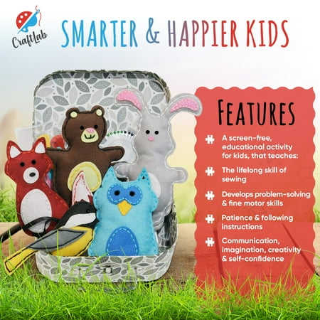 CraftLab Woodland Animals Kids Sewing Craft Kit, Educational Arts & Craft Gift for Boys and Girls Ages 8 to 12