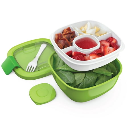 Bentgo Salad - Stackable Lunch Container with Large 54-oz Salad Bowl, 4-Compartment Bento-Style Tray for Toppings, 3-oz Sauce Container for Dressings, Built-In Reusable Fork & BPA-Free (Green)N/A,