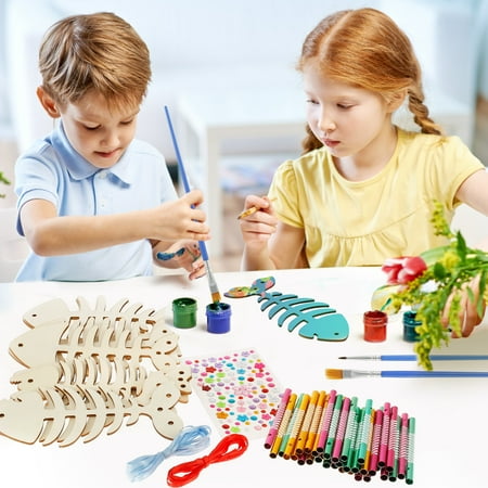 12 Pack Wind Chime Kit for Kids,Fish Wind Chime Kit Wooden Arts and Crafts for Girls Boys DIY Fish Bone Craft for Art Activity Birthday Party, 1 Set?12Pcs?