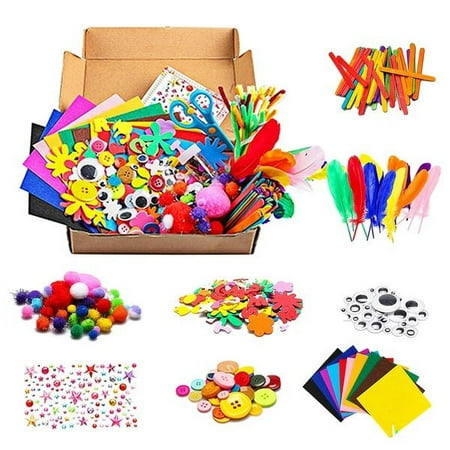 Willstar 1000Pcs DIY Art Craft Kit for Kids Creative Crystal Sticker Felt Wiggle Googly Colorful Wooden Sticks Party Supplies, 1000PCS